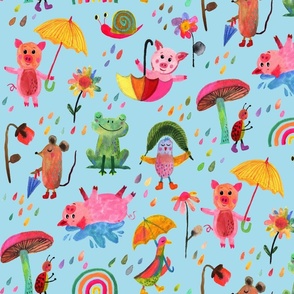 large Critters in the Rain - sky blue