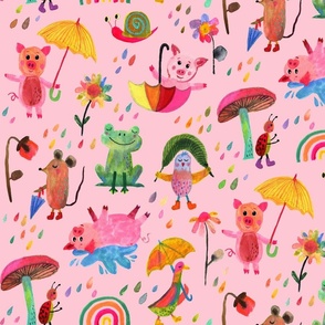 large Critters in the Rain - light pink