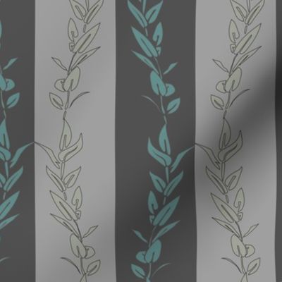 green and gray with teal leaf stripe