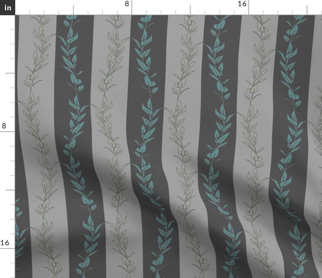 green and gray with teal leaf stripe