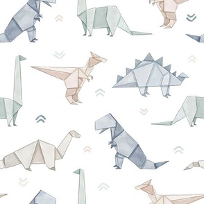 Origami dinosaurs-Fun Watercolor Kids Print On White-Medium