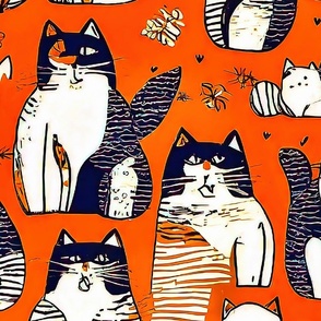 cats cartoons orange background