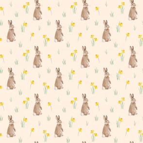 Cream Bunny Print with Flowers (Smaller Scale)