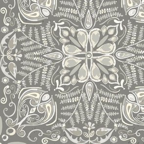 cream and gray watercolor floral with leaves
