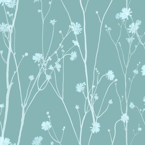  Jumbo white watercolor floral motifs and buds on sage green (extra large scale)