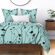  Jumbo dark watercolor floral motifs and buds on mint green (extra large scale)