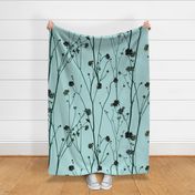  Jumbo dark watercolor floral motifs and buds on mint green (extra large scale)