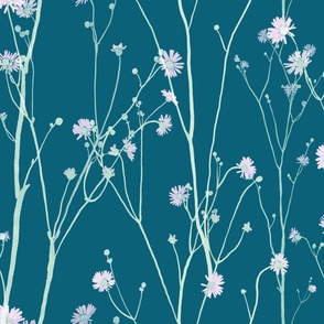  Jumbo pink watercolor floral motifs and buds on teal (extra large scale)