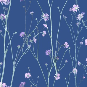  Jumbo watercolor floral motifs and buds on indigo (extra large scale)