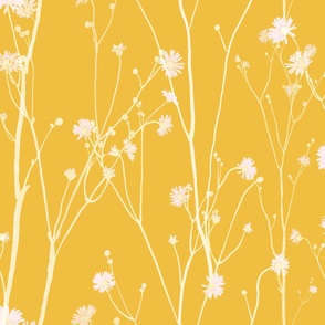  Jumbo white watercolor floral motifs and buds on yellow (extra large scale)