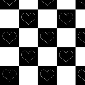 Checkerboard Hearts in Black and White     
