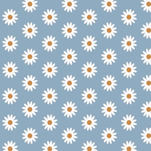 Daisies blooming on a Soothing Blue Background 