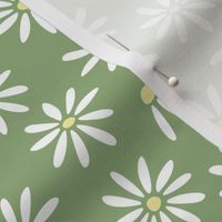 Fun Spring Floral with floating white daisies on olive background / medium scale