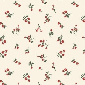 1930's Feedsack Poppy Floral in Cream + Red