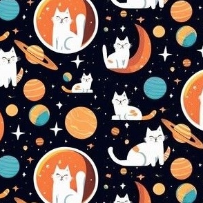 Space Cats // Whimsical cats playing with planets
