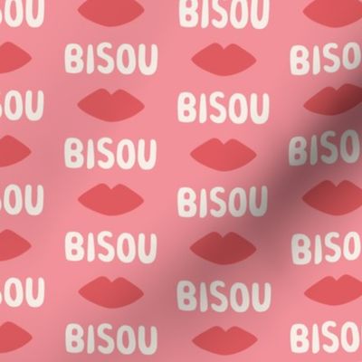 Bisous Kisses and Pretty Red Lips on Pink - 2 inch