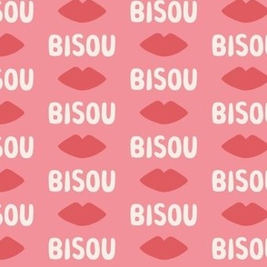 Bisous Kisses and Pretty Red Lips on Pink - 2 inch