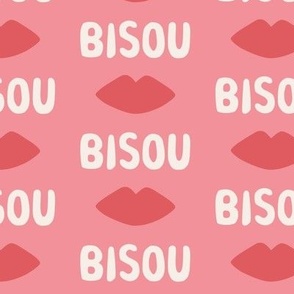 Bisous Kisses and Pretty Red Lips on Pink - 3 inch