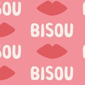 Bisous Kisses and Pretty Red Lips on Pink - 4 inch