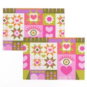 I Love You Quilt Multi Graphic Pink & Green Large