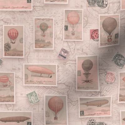 Hot Air Balloon Vintage Travel Pastel Pink Smaller Scale