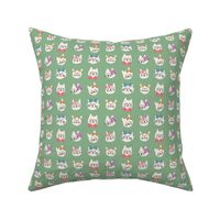 Kitty Cats with Bright Bows on Green - 1 inch