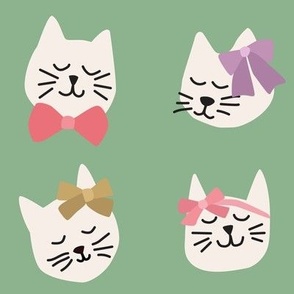 Kitty Cats with Bright Bows on Green - 3 inch