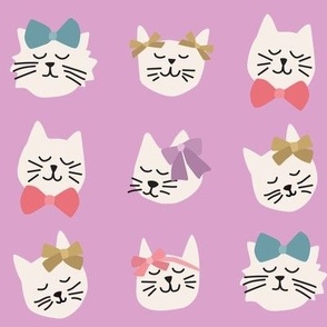 Kitty Cats with Bright Bows on Purple - 2 inch