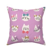 Kitty Cats with Bright Bows on Purple - 3 inch