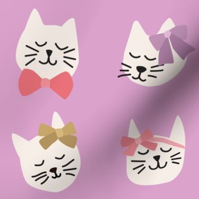 Kitty Cats with Bright Bows on Purple - 3 inch