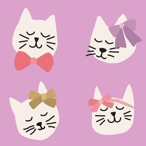 Kitty Cats with Bright Bows on Purple - 3 inch