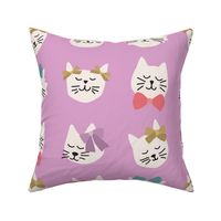 Kitty Cats with Bright Bows on Purple - 4 inch