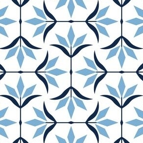S ✹ Diamond Ogee Flower in Navy and Carolina Blue Team Colors on a White Background - Modern Sports Decor