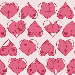 Pink, Red, & Cream Valentine's Day Pinup Girls Boobs & Butts in Hearts
