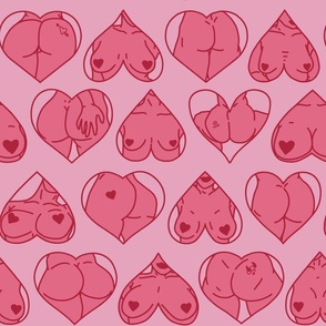 Pink and Red Valentine's Day Pinup Girls Boobs & Butts in Hearts