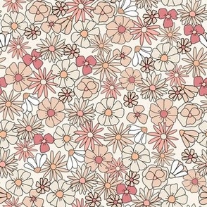 small soft romancecore boho floral in beige pink peach