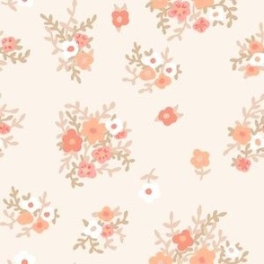 small vintage boho floral in peach beige coral 70s seventies romancecore apparel nursery