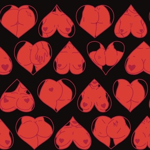 Black and Red Valentine's Day Pinup Girls Boobs & Butts in Hearts
