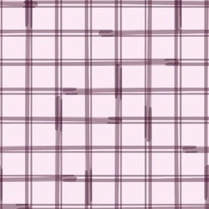 Burgundy red hand drawn crossing stripes, grid on pinkish off white, 3/4 inch grid