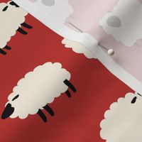 Country Sheep in Barn Red