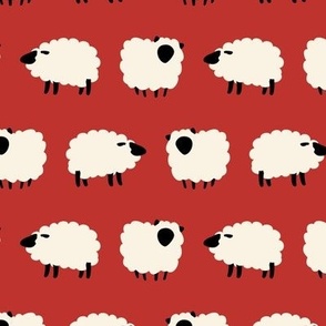 Country Sheep in Barn Red