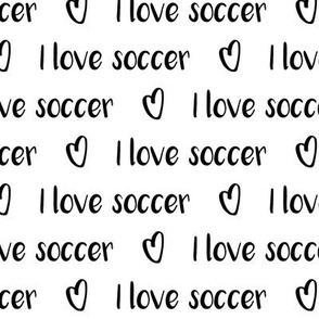 I love soccer text pattern with hearts - black and white
