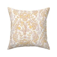 Traditional Turkish Trailing Floral With Baroque Block Print Impression with Texture on Creme White