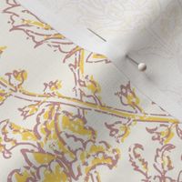 Traditional Turkish Trailing Floral With Baroque Block Print Impression with Texture on Creme White
