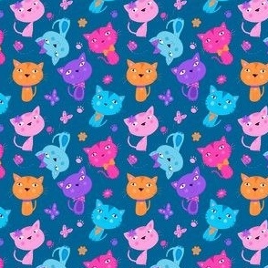 Small - Cute Candy Colored Cats on Blue