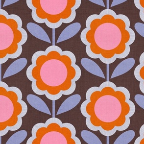 Bold Retro Floral minimal 70s Daisy flowers in Bloom 1. Brown • MEDIUM  #retroflowers #brownandbluefloral #70sfloral #minimalabstract