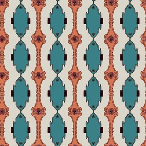 teal and terracotta victorian stripe