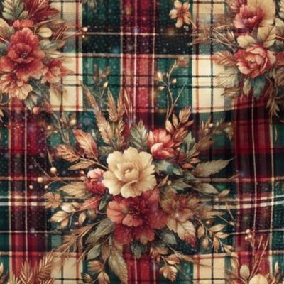 Frosted Floral Holiday Plaid 