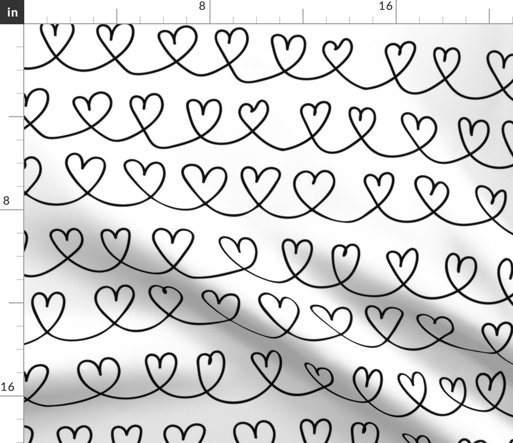 Hand drawn one line  hearts on white background