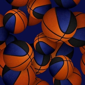 basketballs pattern with blue black team colors on blue background